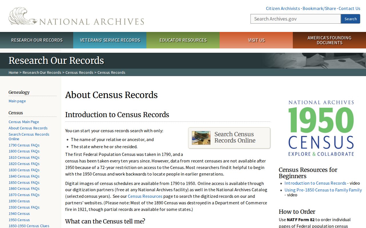 Pittsburgh previous residents research National Archives census records page