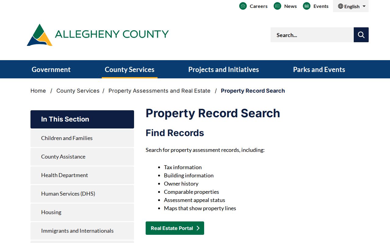 Pittsburgh street directory County property-record search gateway